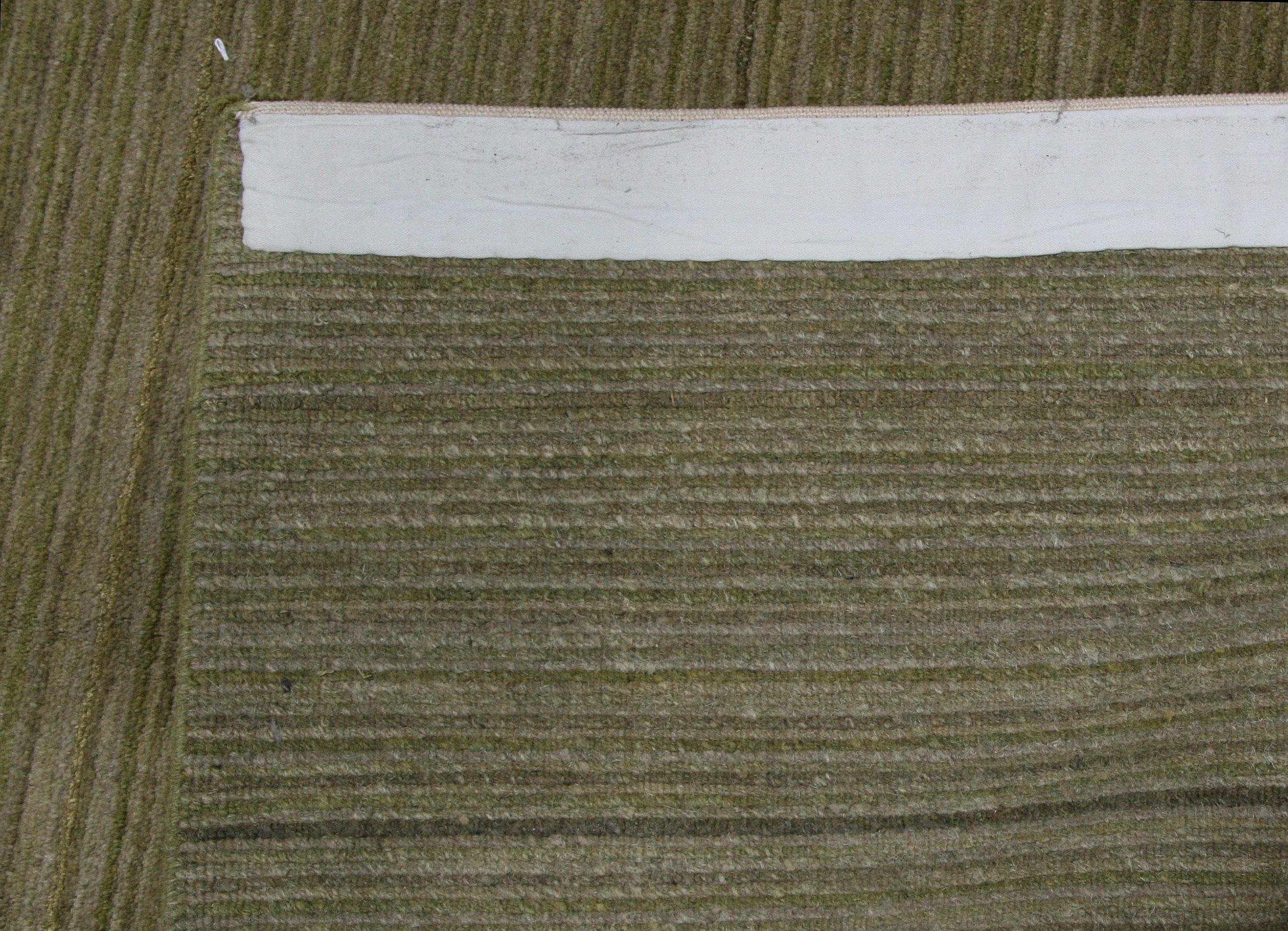 Nepalese Green, Gold and Beige Stripe Wool Area Rug For Sale