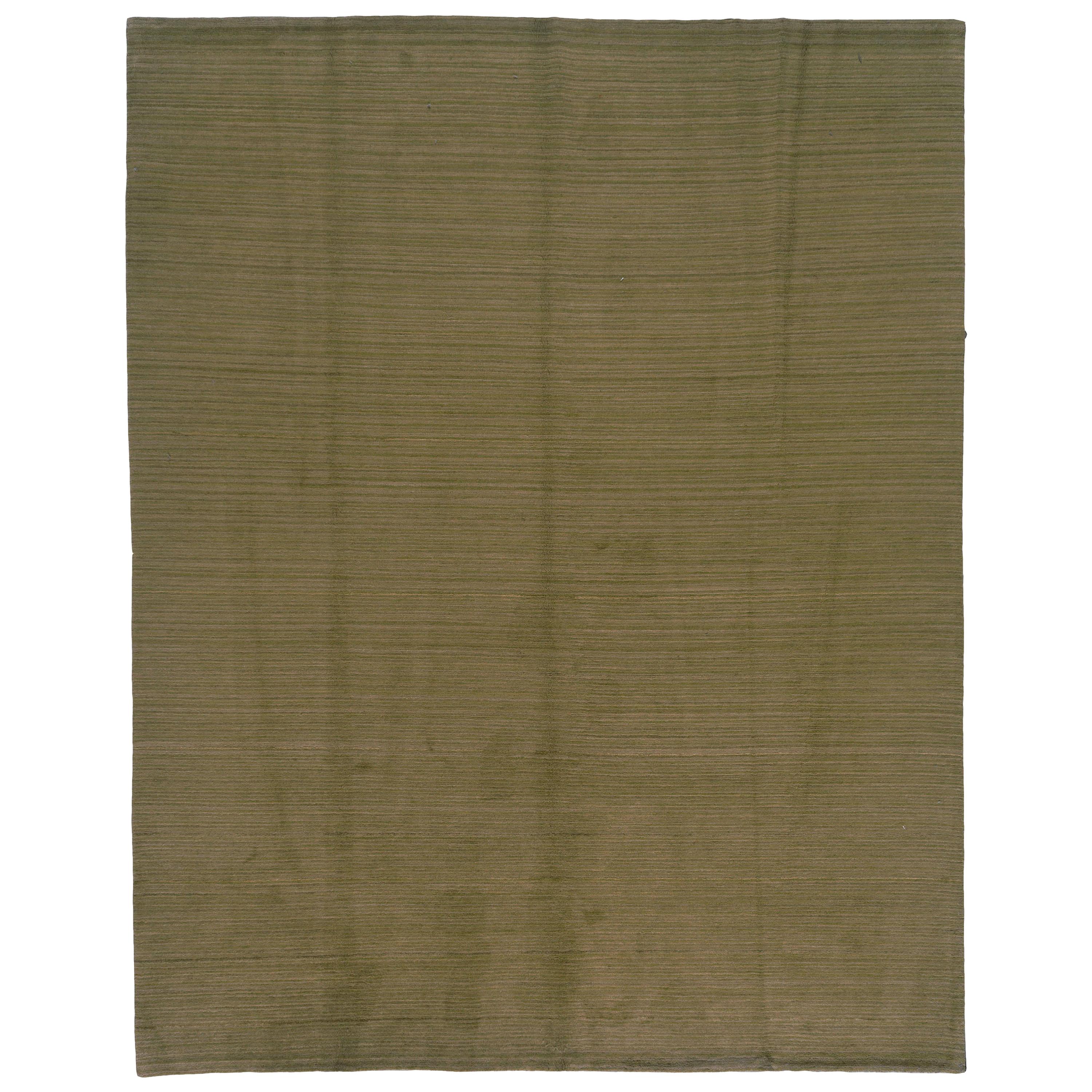 Green, Gold and Beige Stripe Wool Area Rug For Sale