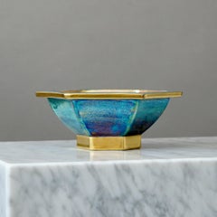 Bol Lustre Art Déco vert et or de Josef Ekberg pour Gustavsberg, Suède, années 1920