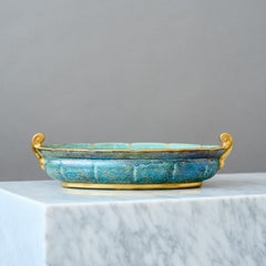 Bol Lustre Art Déco vert et or de Josef Ekberg pour Gustavsberg, Suède, années 1920