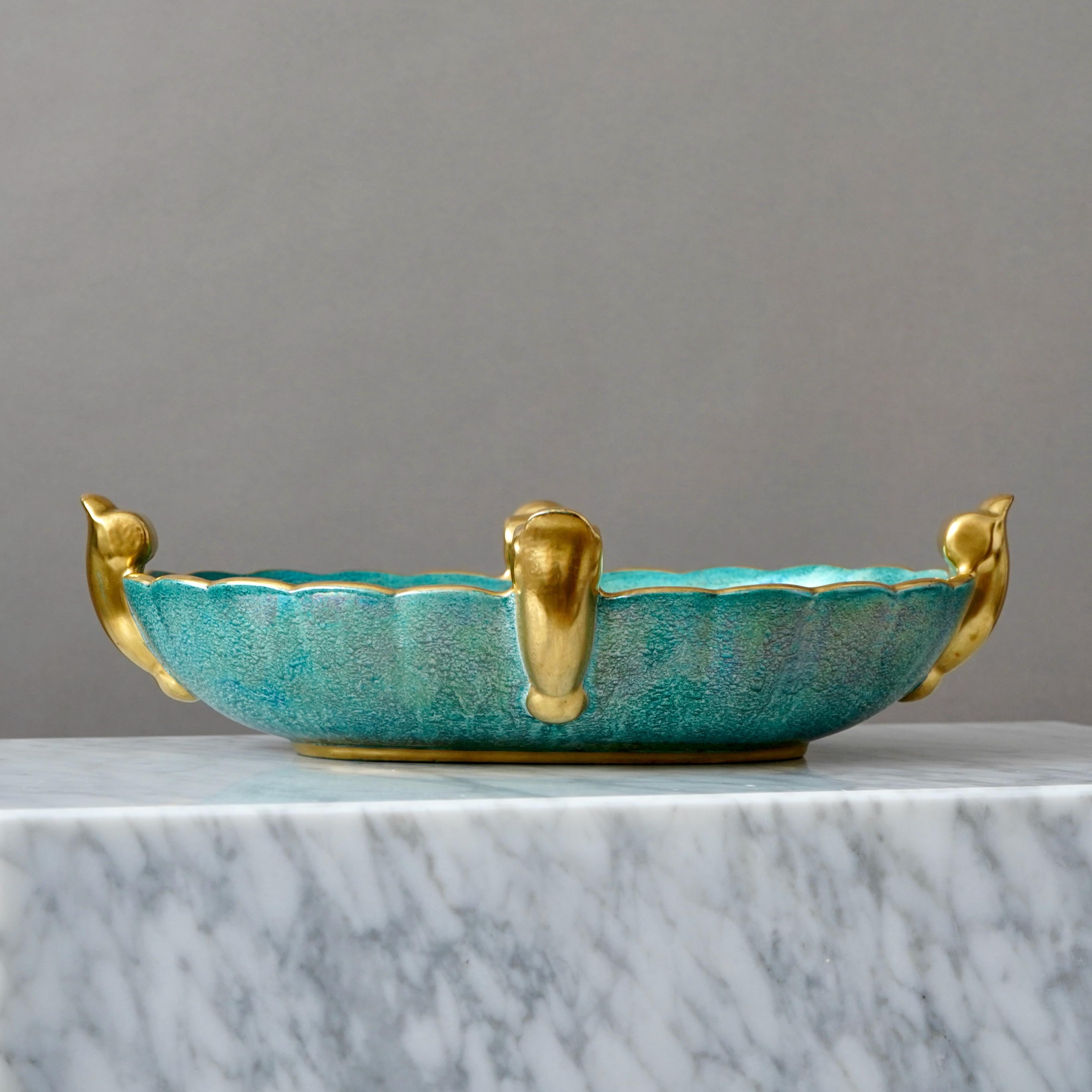 Art Déco Ciotola a lustro in oro verde Art Deco di Josef Ekberg per Gustavsberg, Svezia, anni '20 in vendita