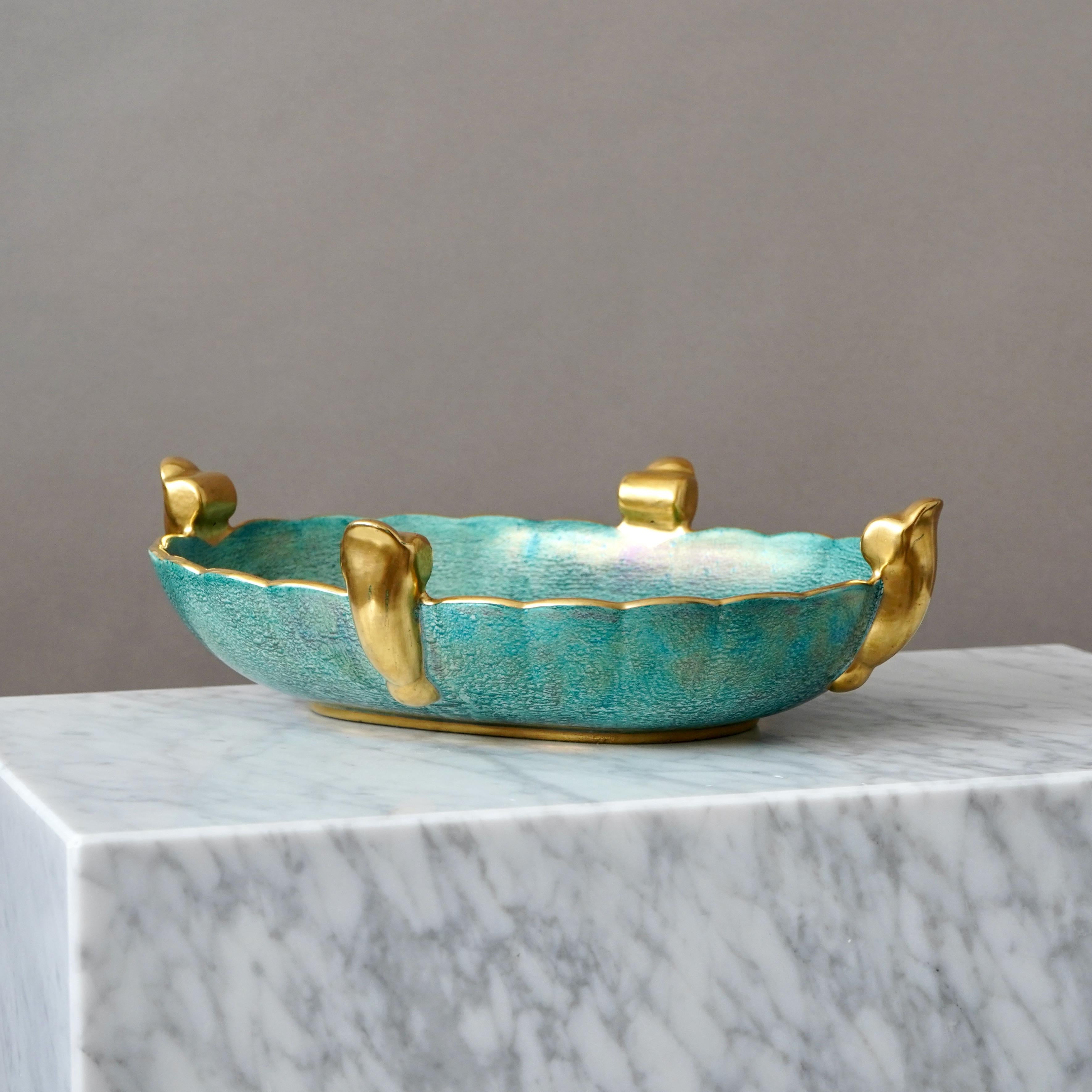 Ceramica Ciotola a lustro in oro verde Art Deco di Josef Ekberg per Gustavsberg, Svezia, anni '20 in vendita