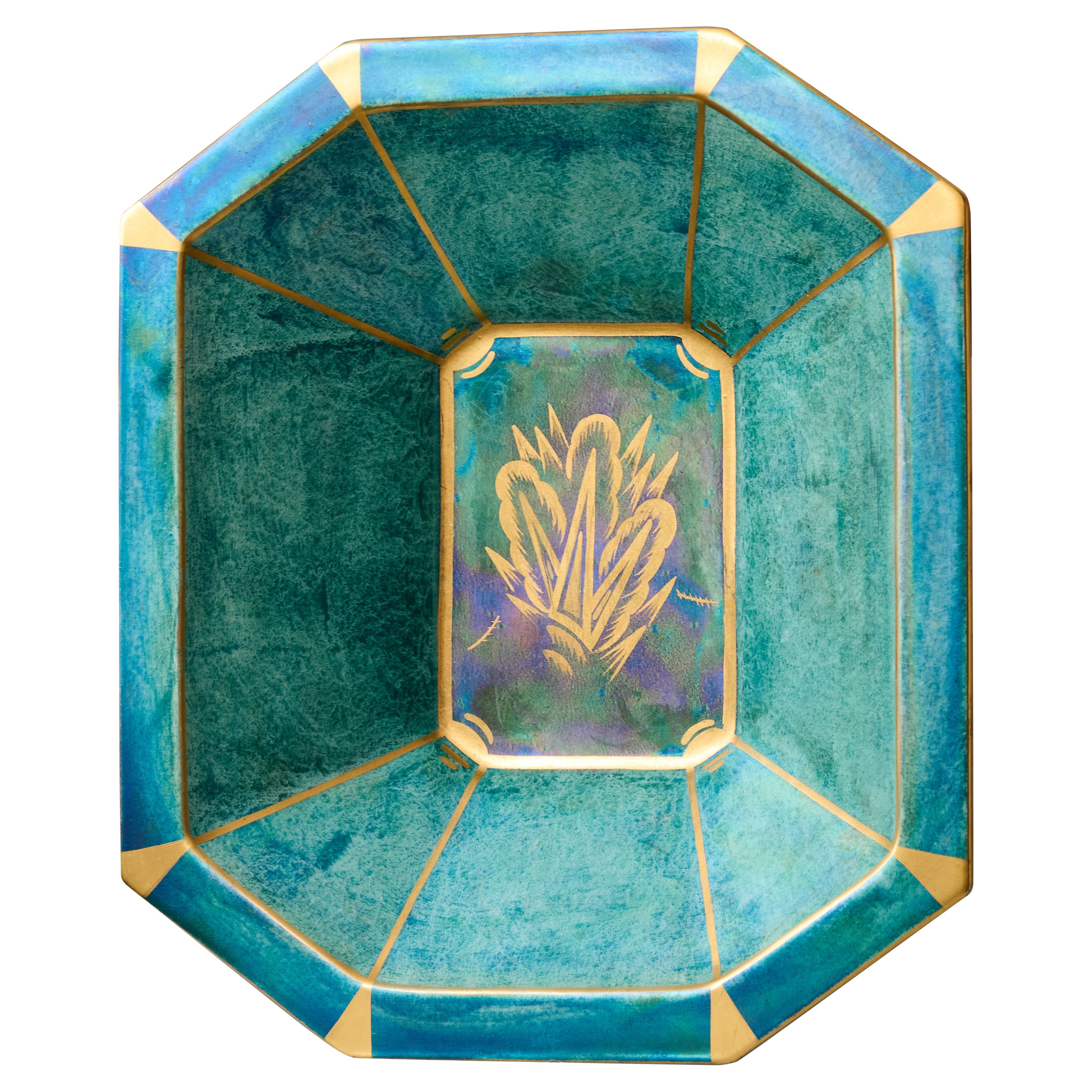 Green 
Gold Art Deco Lustre Bowl by Josef Ekberg for Gustavsberg, Sweden, 1920s For Sale