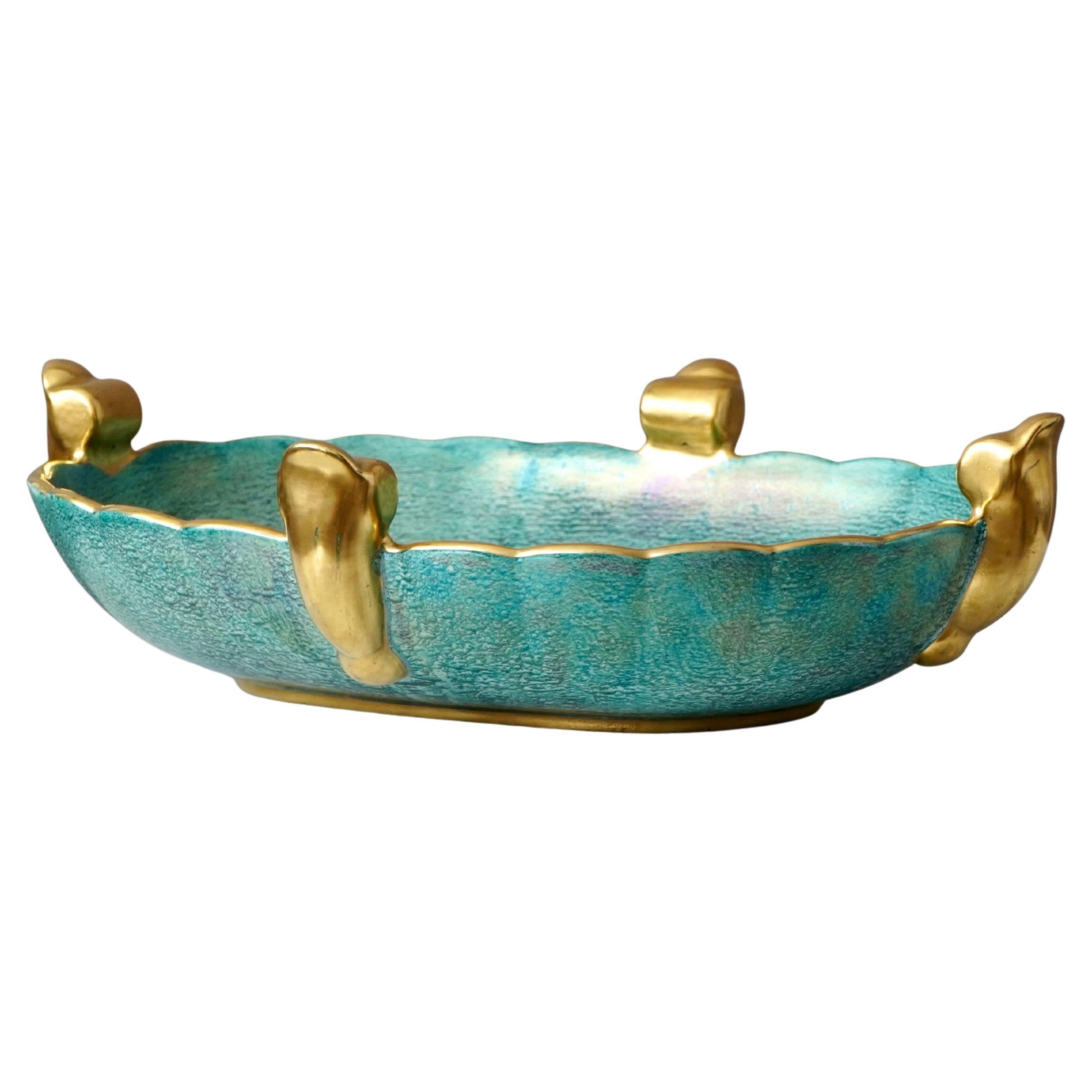Ciotola a lustro in oro verde Art Deco di Josef Ekberg per Gustavsberg, Svezia, anni '20