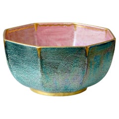 Grüne und goldene Art-Déco-Lüsterschaleschale in Grün von Josef Ekberg für Gustavsberg, Schweden, 1920er Jahre