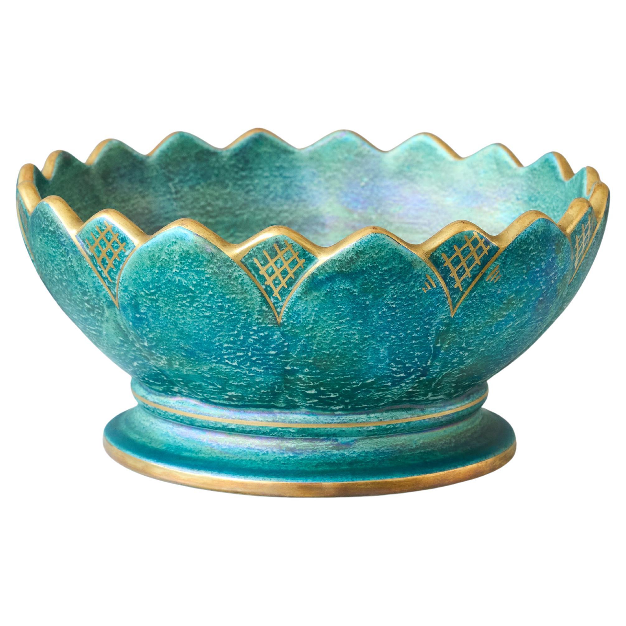 Ciotola a lustro Art Deco verde e oro di Josef Ekberg per Gustavsberg, Svezia, anni '20 in vendita