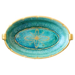 Bol Lustre Art Déco vert et or de Josef Ekberg pour Gustavsberg, Suède, années 1920