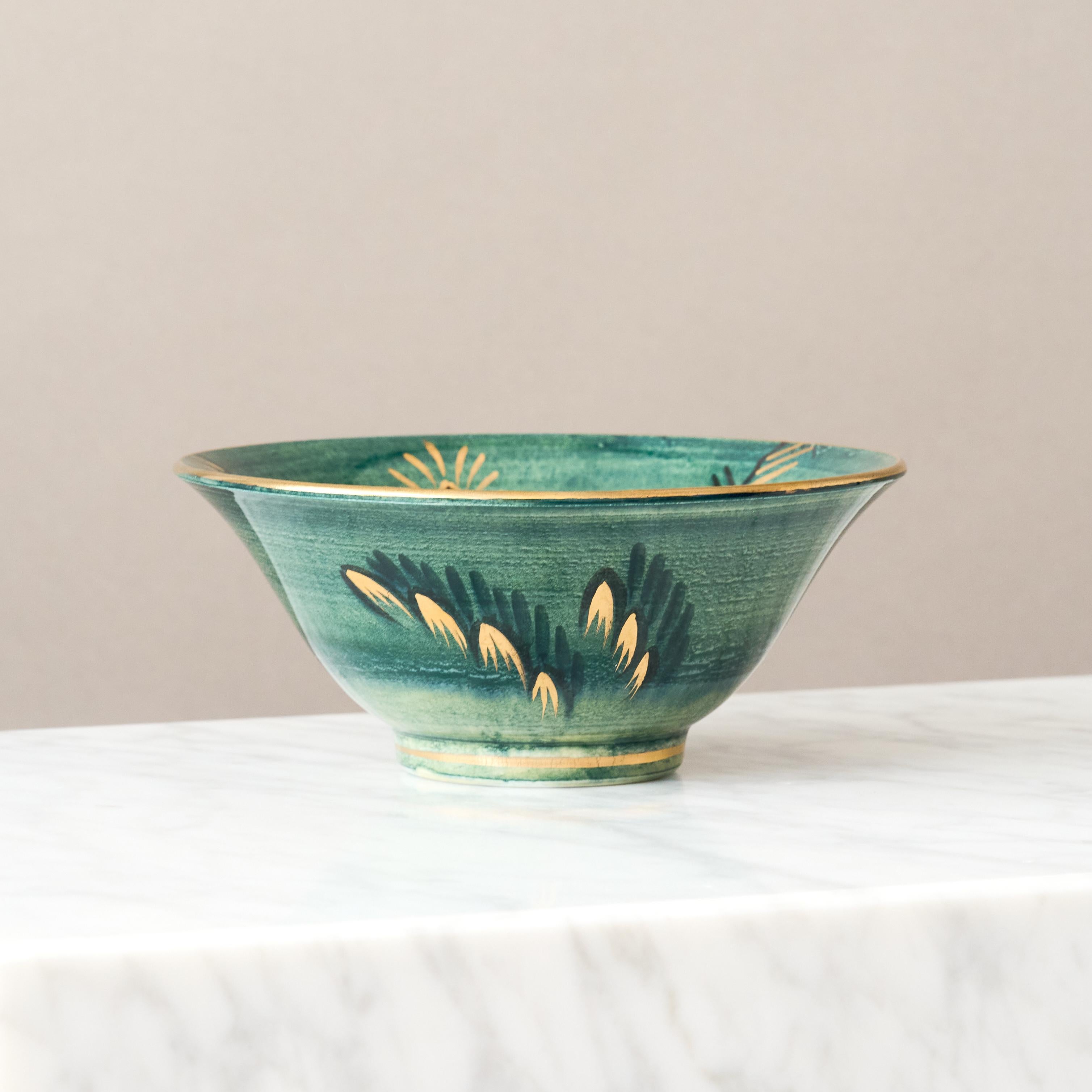 Cuenco de reflejo metálico Art Decó verde y dorado de Josef Ekberg para Gustavsberg, Suecia, 1926. en Bueno estado para la venta en Malmö, SE
