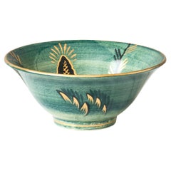 Cuenco de reflejo metálico Art Decó verde y dorado de Josef Ekberg para Gustavsberg, Suecia, 1926.