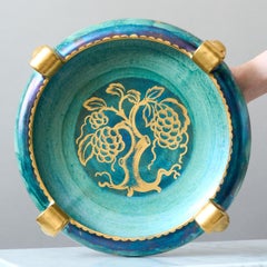 Green & Gold Art Deco Lustre Bowl by Josef Ekberg for Gustavsberg, Sweden, 1931