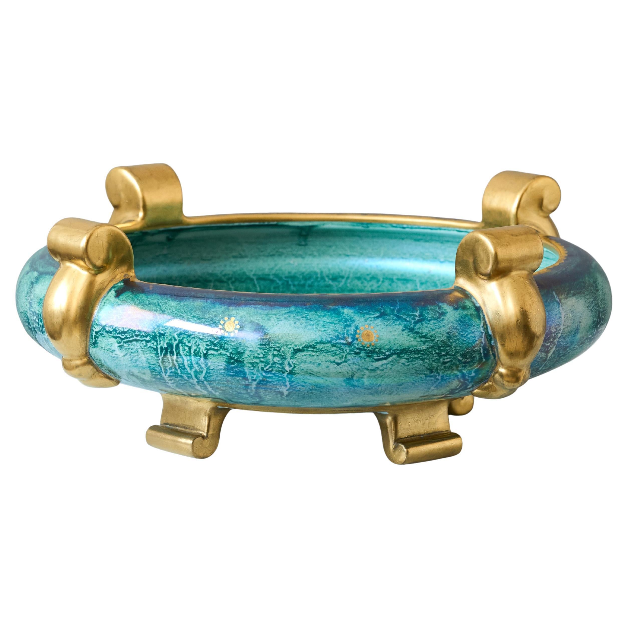 Ciotola a lustro Art Deco verde e oro di Josef Ekberg per Gustavsberg, Svezia, 1931 in vendita