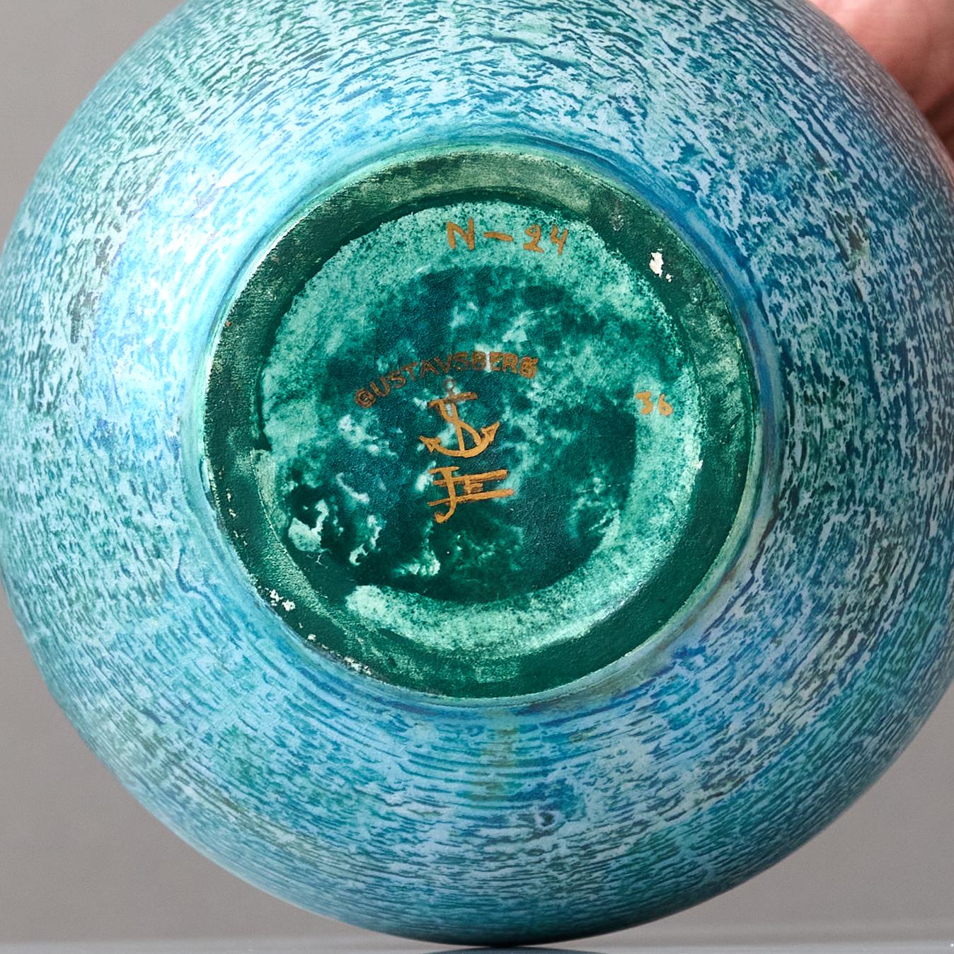 Vaso a lustro Art Deco verde e oro di Josef Ekberg per Gustavsberg, Svezia, anni '20 in vendita 2