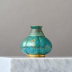 Green & Gold Art Deco Lustre Vase by Josef Ekberg for Gustavsberg, Sweden, 1920s