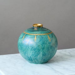 Green & Gold Art Deco Lustre Vase by Josef Ekberg for Gustavsberg, Sweden, 1920s