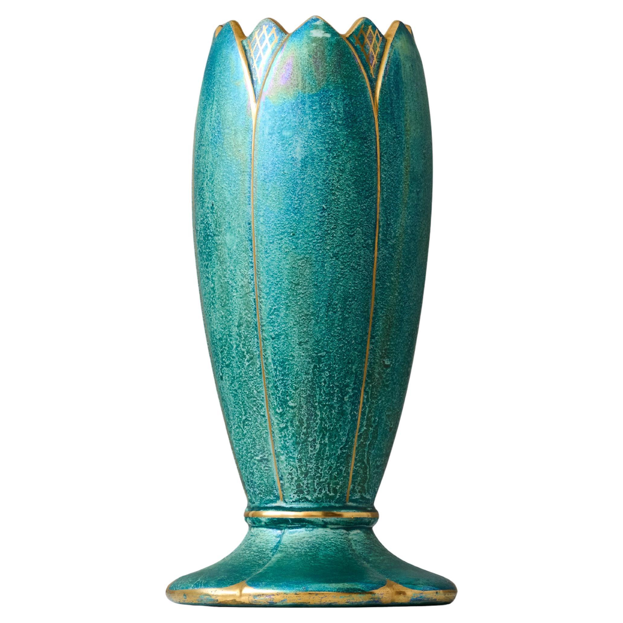 Green 
Gold Art Deco Lustre Vase by Josef Ekberg for Gustavsberg, Sweden, 1920s in vendita