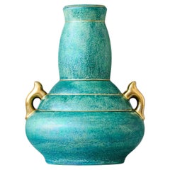 Grün-goldene Art-Déco-Lüster-Vase von Josef Ekberg für Gustavsberg, Schweden, 1920er Jahre
