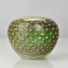 Green & Gold Bullicante Art Glass Vase, Attributed to Carlo Scarpa for Venini
