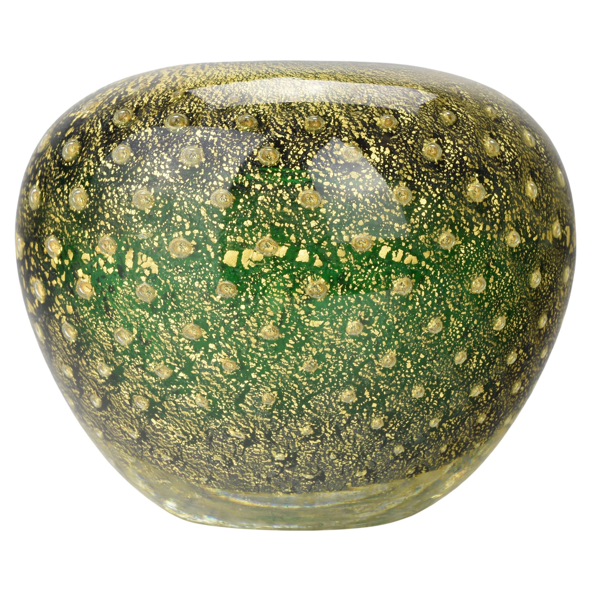 Green
Gold Bullicante Art Glass Vase, Attributed to Carlo Scarpa for Venini