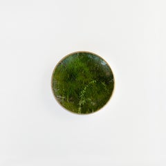 "Green & Gold" Contemporary Installation of Ceramic Plates and Oil on Canvas