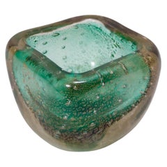 Green Gold Flecked Sommerso Glass Bonbonnière / Trinket Bowl by Venini, Italy