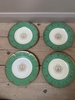 Green Gold Gilt Porcelain 15 piece Wedgwood fruit desert service, 1920, W1505mrk