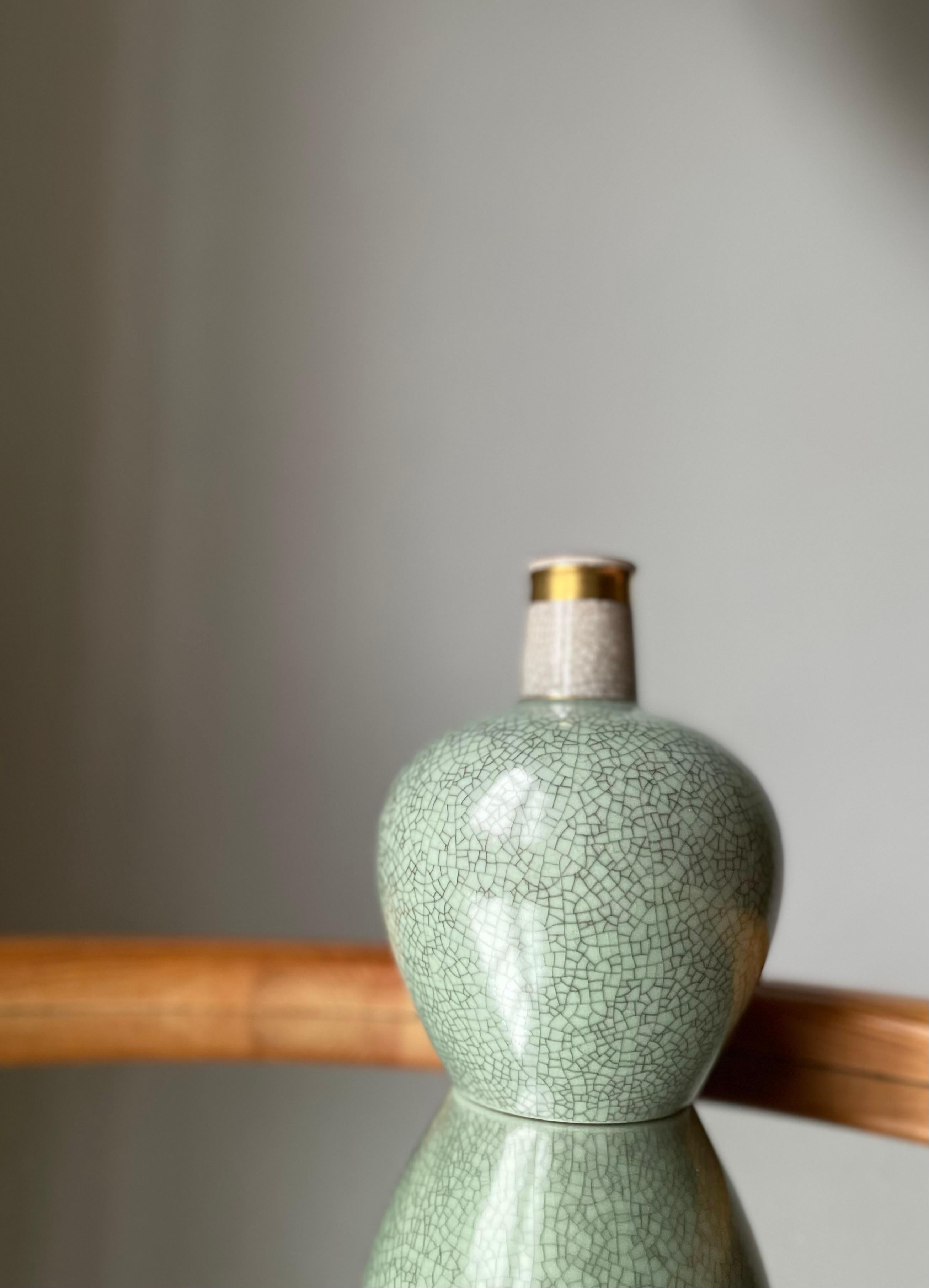 Green Gold Royal Copenhagen Crackle Glaze Vase, 1950s For Sale 3