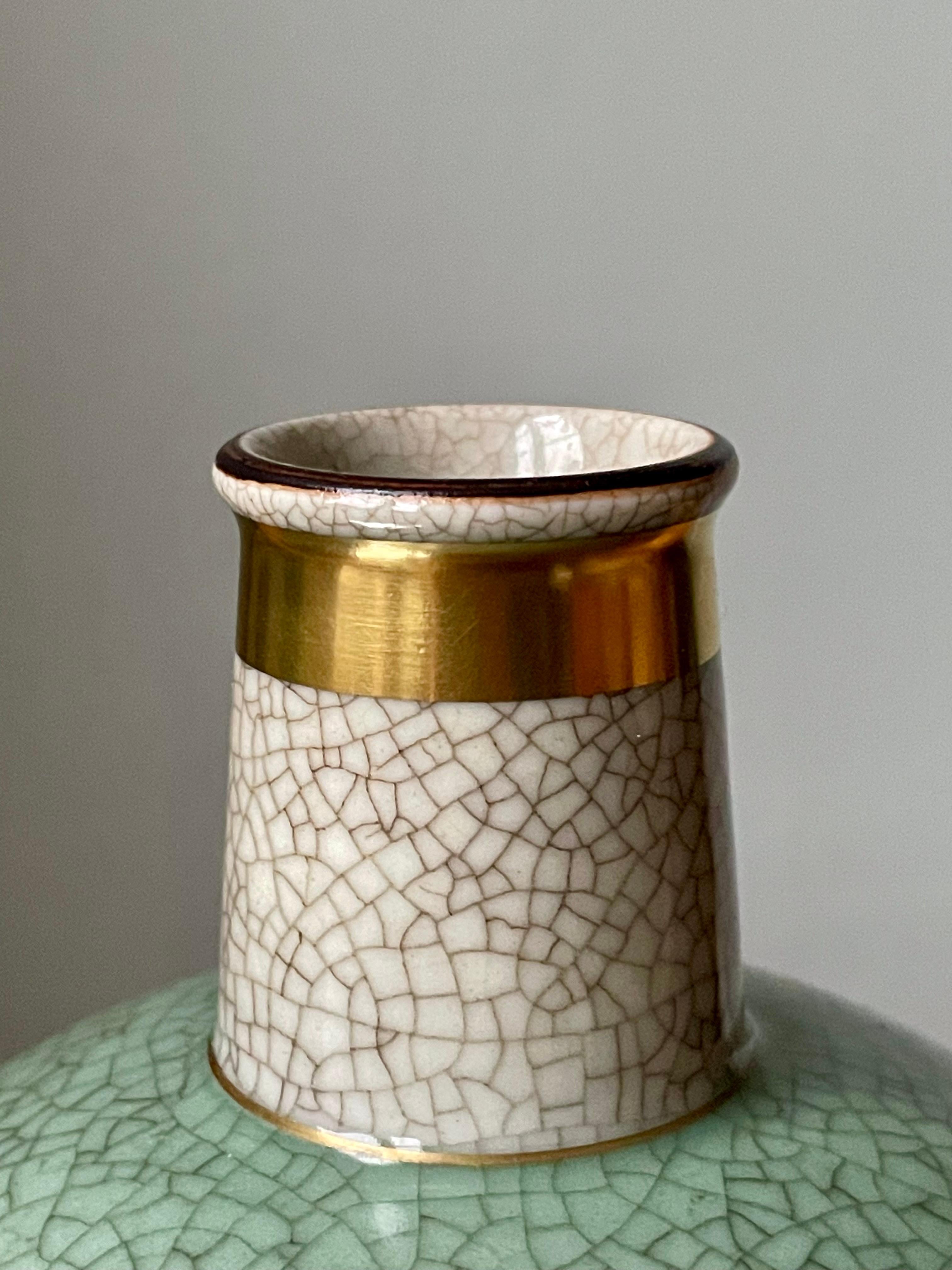 Hand-Crafted Green Gold Royal Copenhagen Crackle Glaze Vase, 1950s For Sale