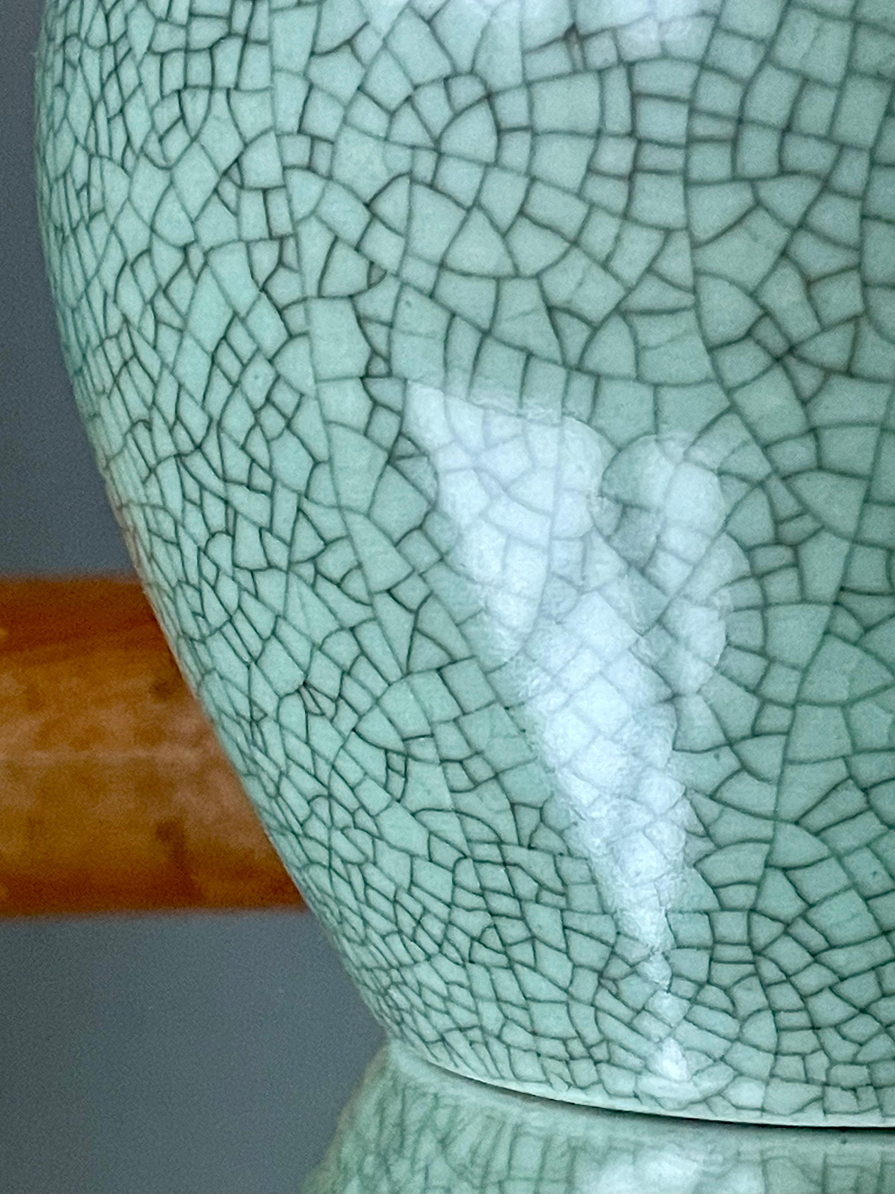 Green Gold Royal Copenhagen Crackle Glaze Vase, 1950s For Sale 1