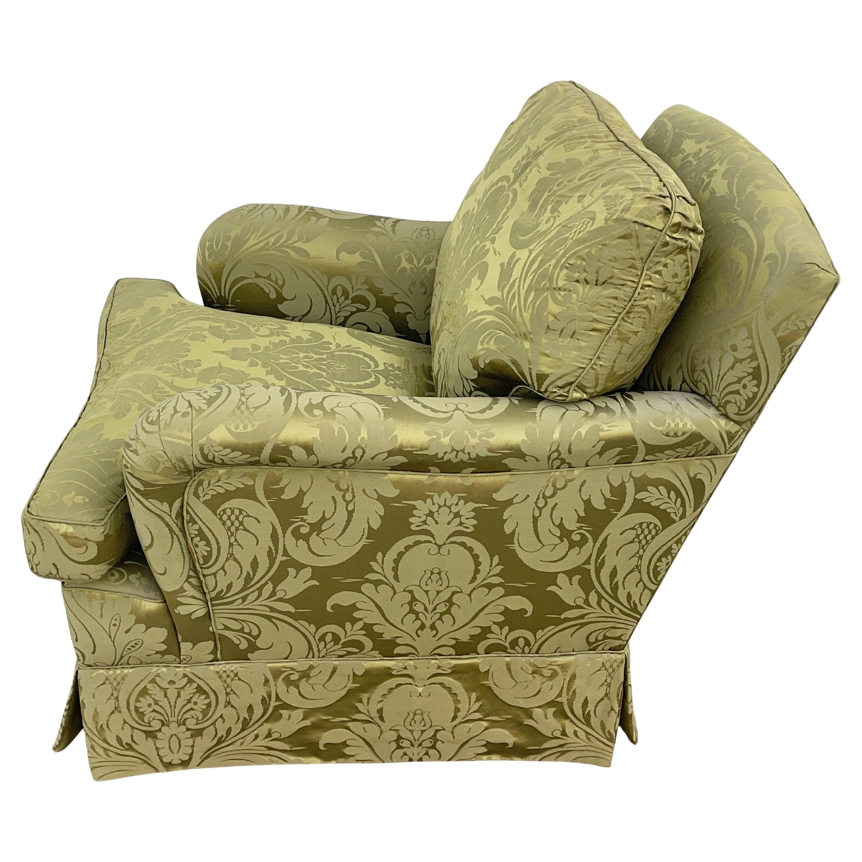 Green Gold Silk Damask Rolled Arm Chair