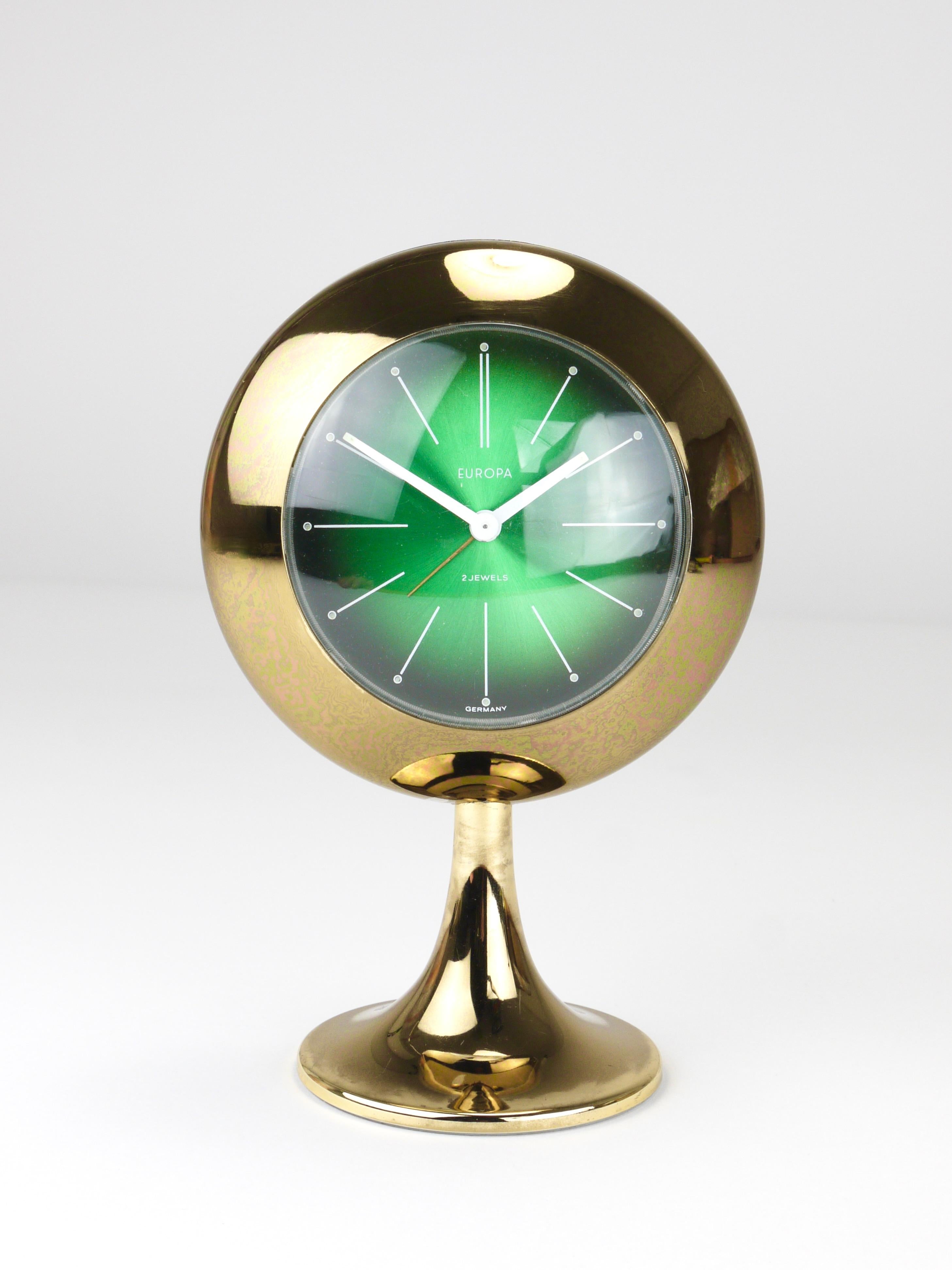 Green & Golden Table Desk Alarm Clock with Tulip Base by Europa, Germany, 1970s For Sale 4