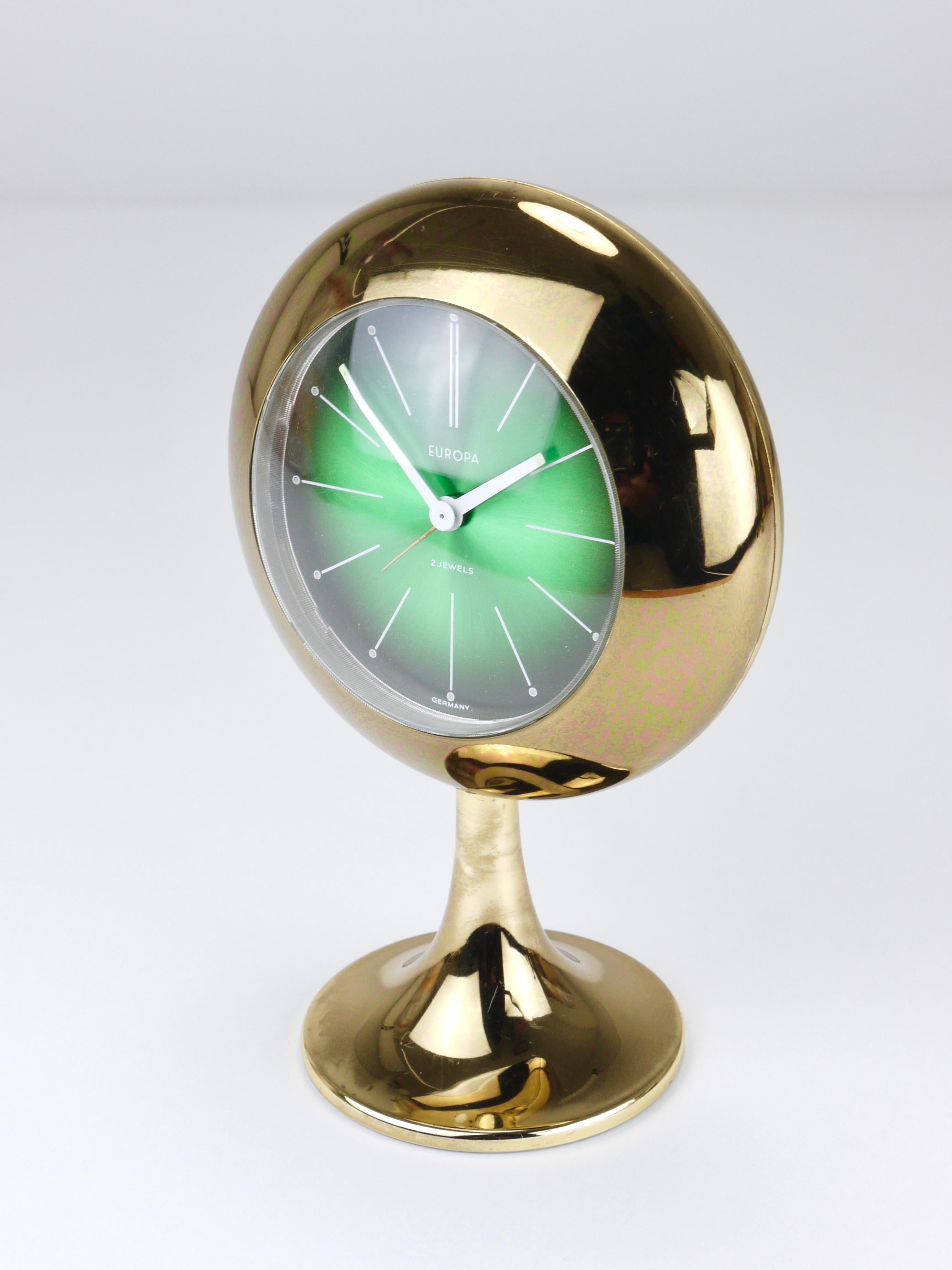 Green & Golden Table Desk Alarm Clock with Tulip Base by Europa, Germany, 1970s For Sale 7
