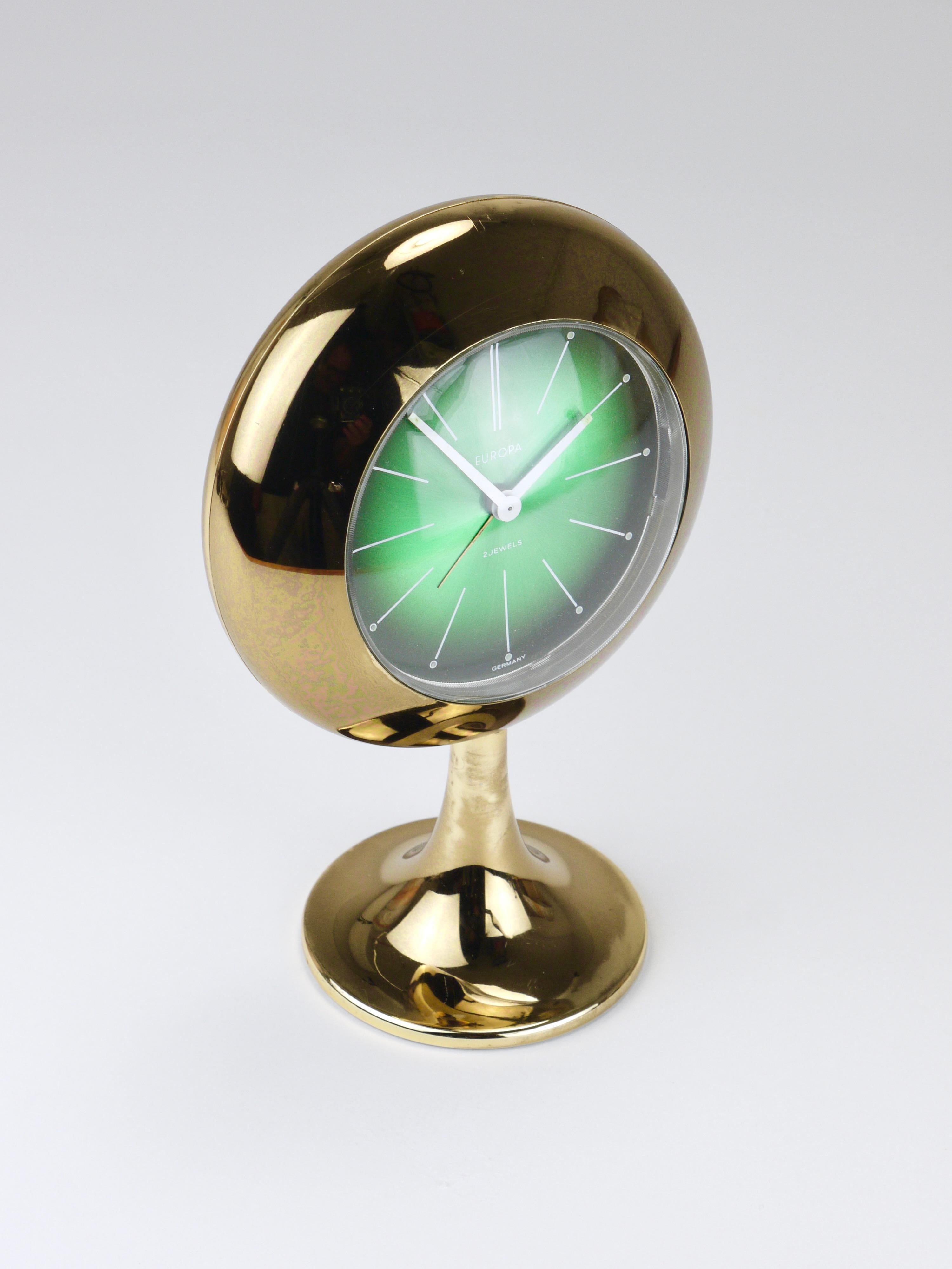 Green & Golden Table Desk Alarm Clock with Tulip Base by Europa, Germany, 1970s For Sale 8