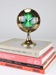Green & Golden Table Desk Alarm Clock with Tulip Base by Europa, Germany, 1970s