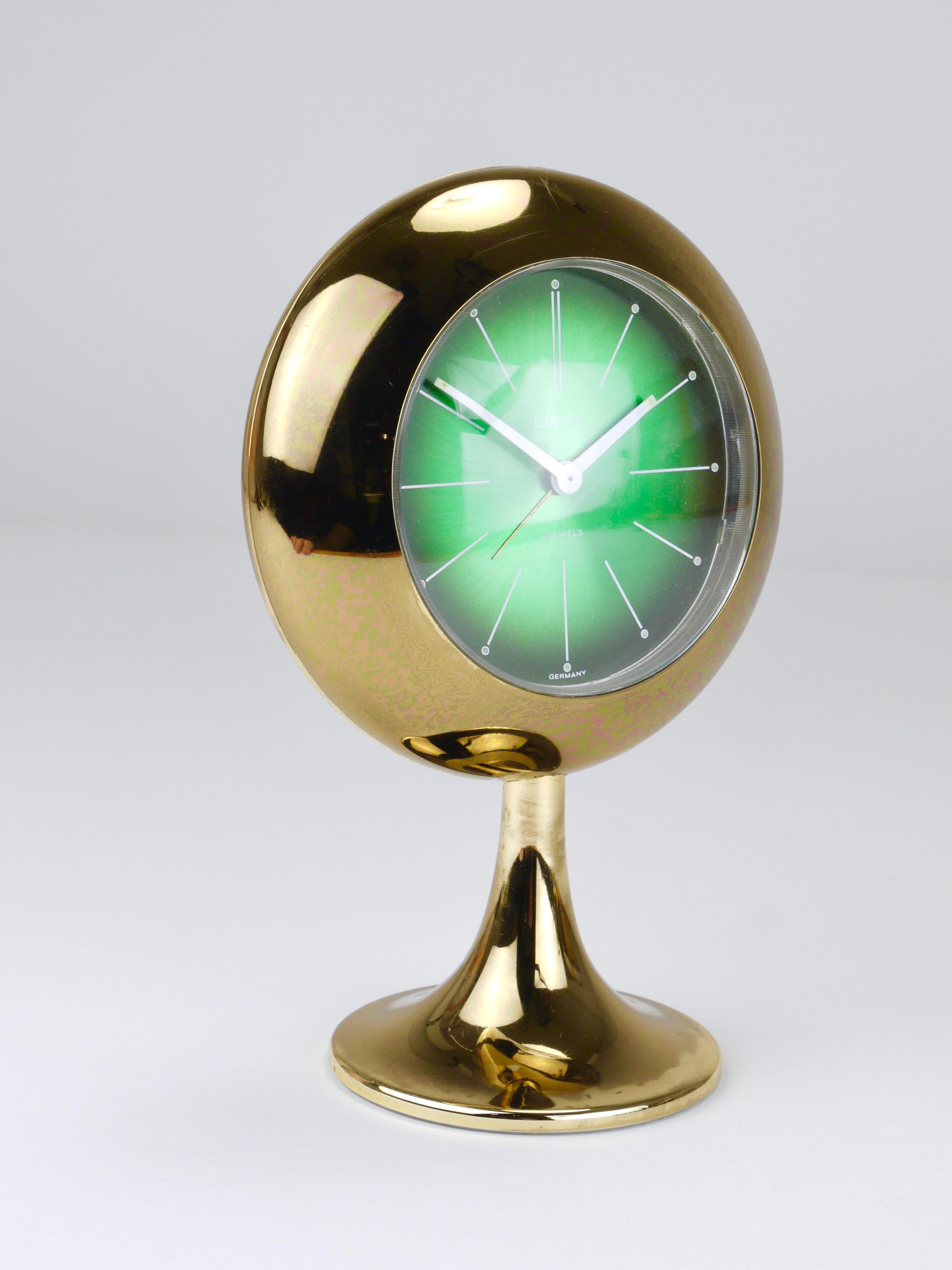 Japanese Green & Golden Table Desk Alarm Clock with Tulip Base by Europa, Germany, 1970s For Sale
