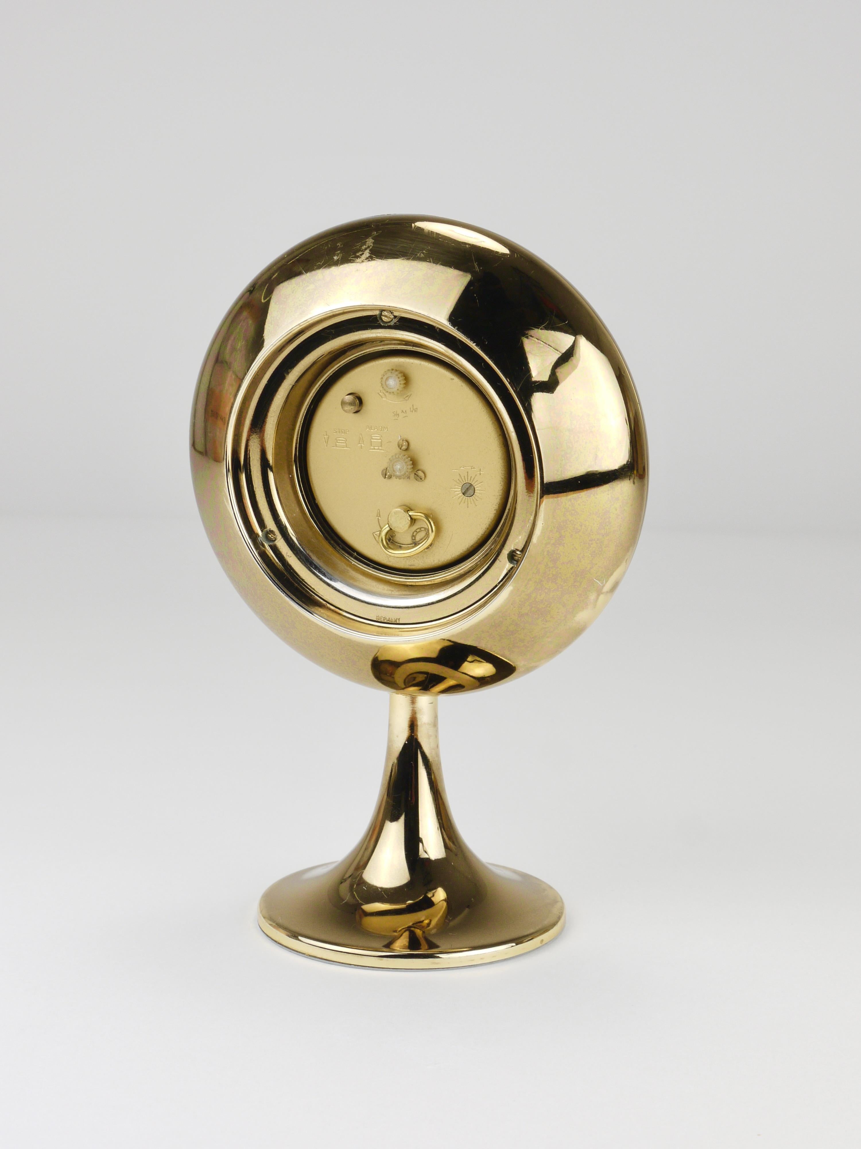 Green & Golden Table Desk Alarm Clock with Tulip Base by Europa, Germany, 1970s For Sale 2