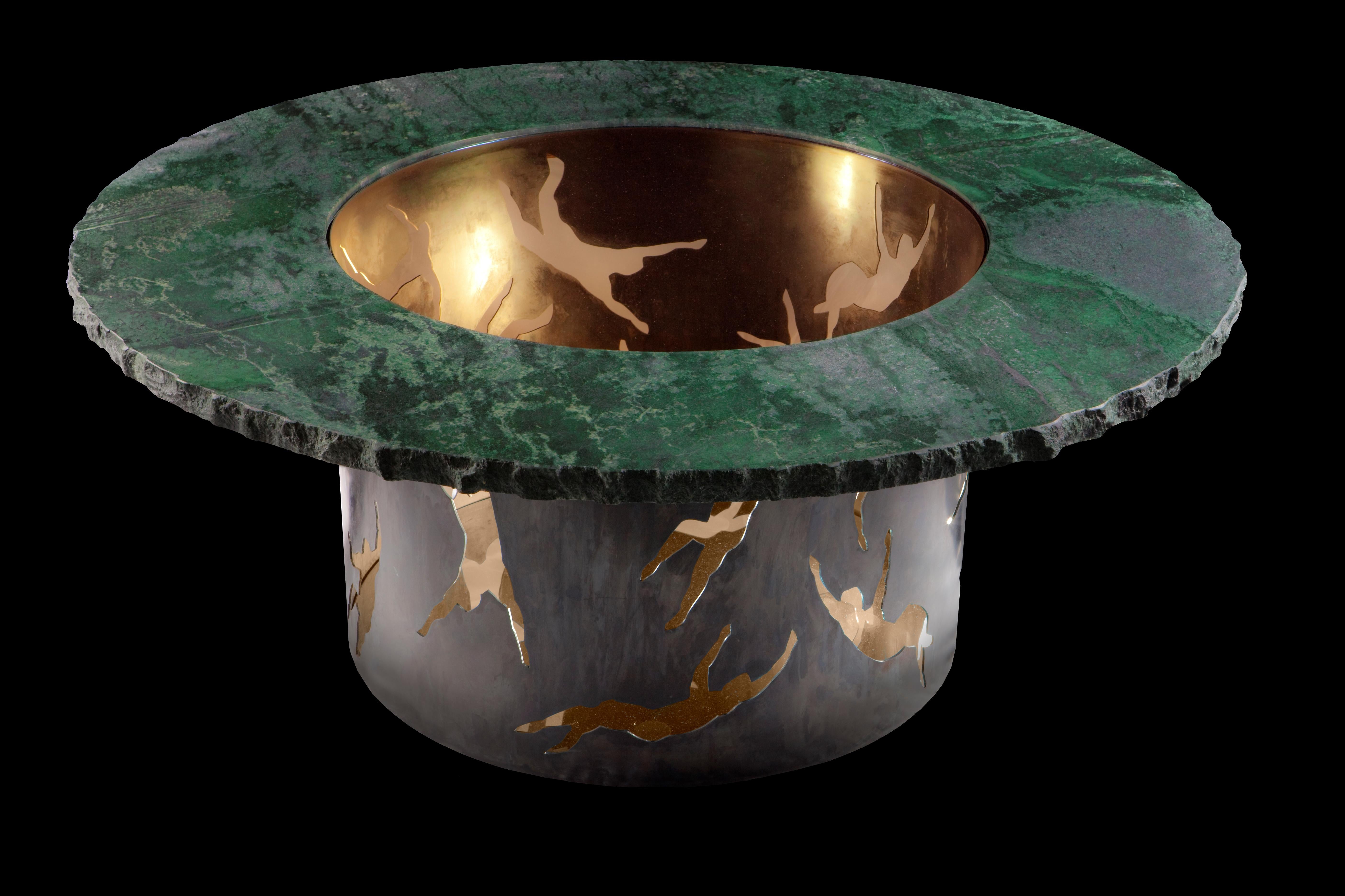 Patinated Green Granite Wishing Well Cocktail Table For Sale