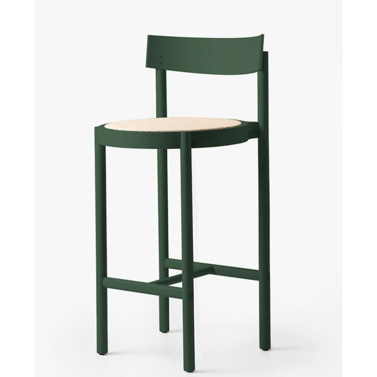 Green Gravatá Counter Stool by Wentz
Dimensions: D 52 x W 47 x H 90 cm
Materials: Tauari Wood, Cane/Upholstery.
Weight: 4,4kg / 9,7 lbs

The Gravatá series synthesizes our vision regarding the functional and visual simplicity of furniture. Through