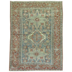 Green Gray Brown Antique Persian Heriz Rug