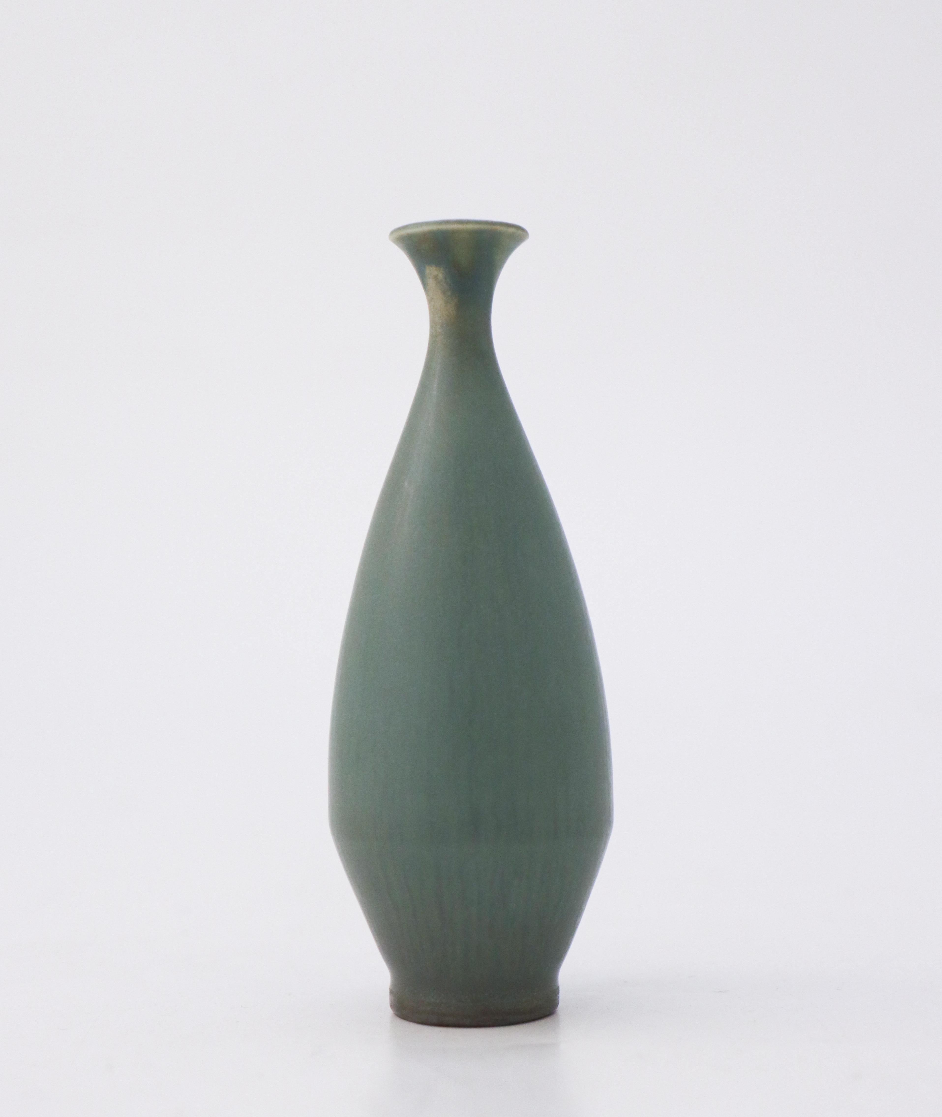 Swedish Green / Gray Ceramic Vase Berndt Friberg Gustavsberg Midcentury Vintage, 1967 For Sale