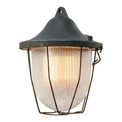 Green Gray Metal Vintage Industrial Striped Glass Cage Pendant Lamp