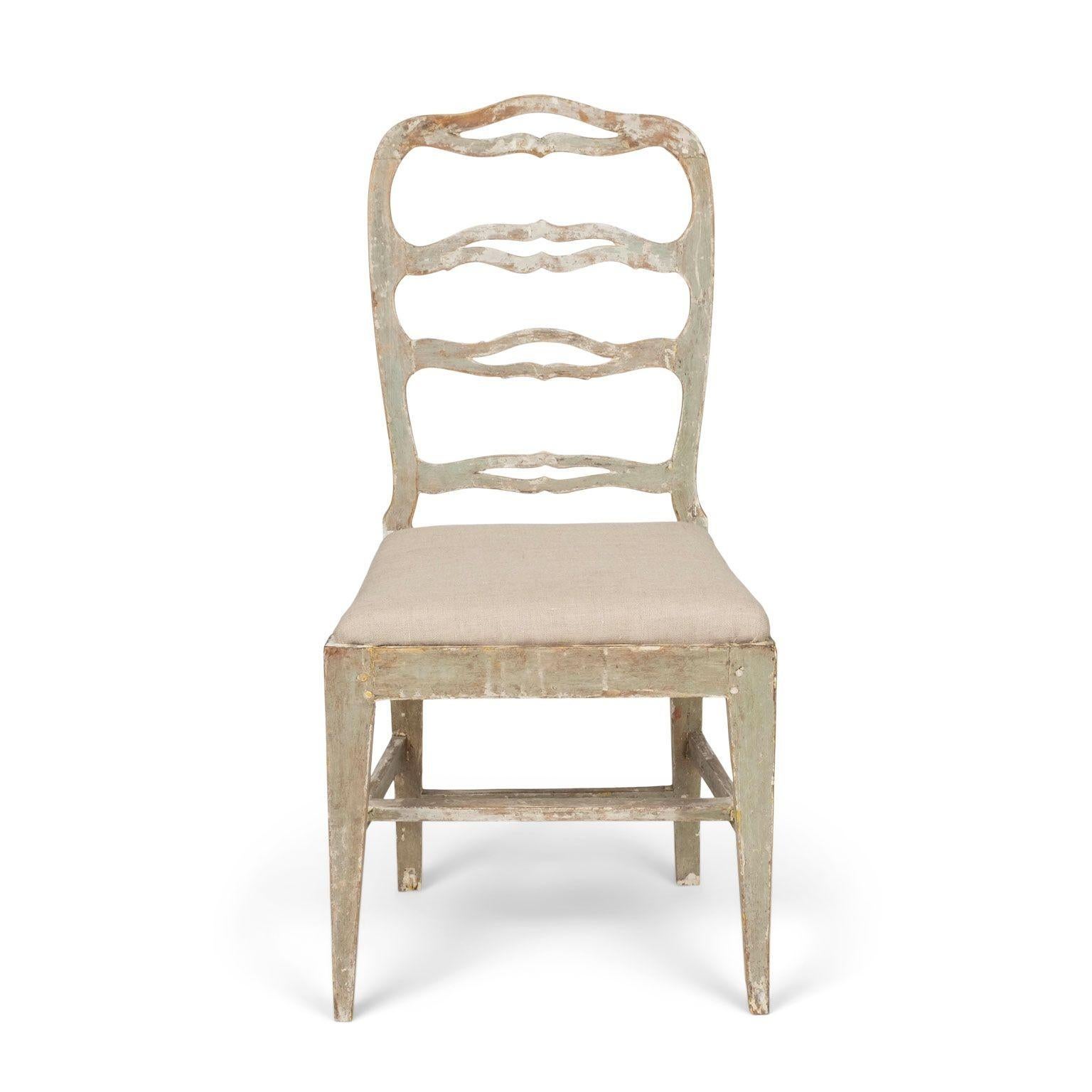 Hand-Carved Green-Gray Painted Swedish Side Chair