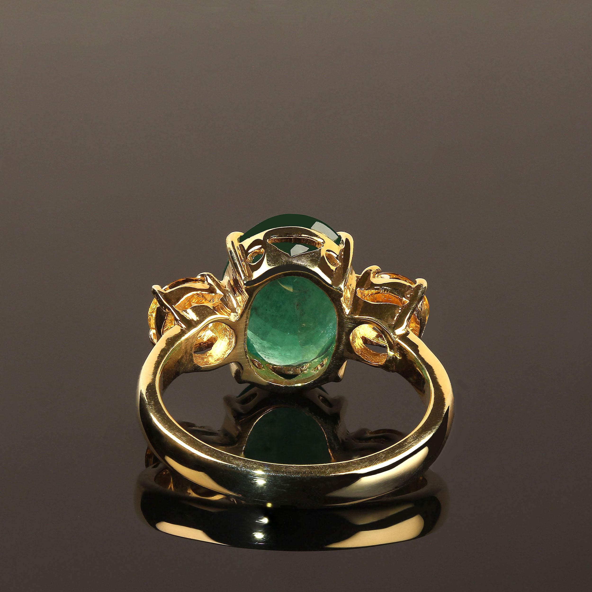 Artisan Bague en or/argent sterling avec émeraude verte et citrine dorée scintillante en vente