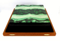 Green Grossular Garnet Decorative Jewelry Gemstone Box with Black Marble Square