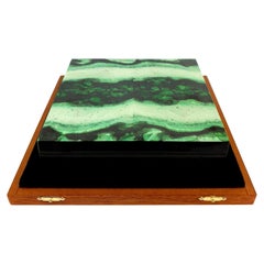 Green Grossular Garnet Decorative Jewelry Gemstone Box with Black Marble Square