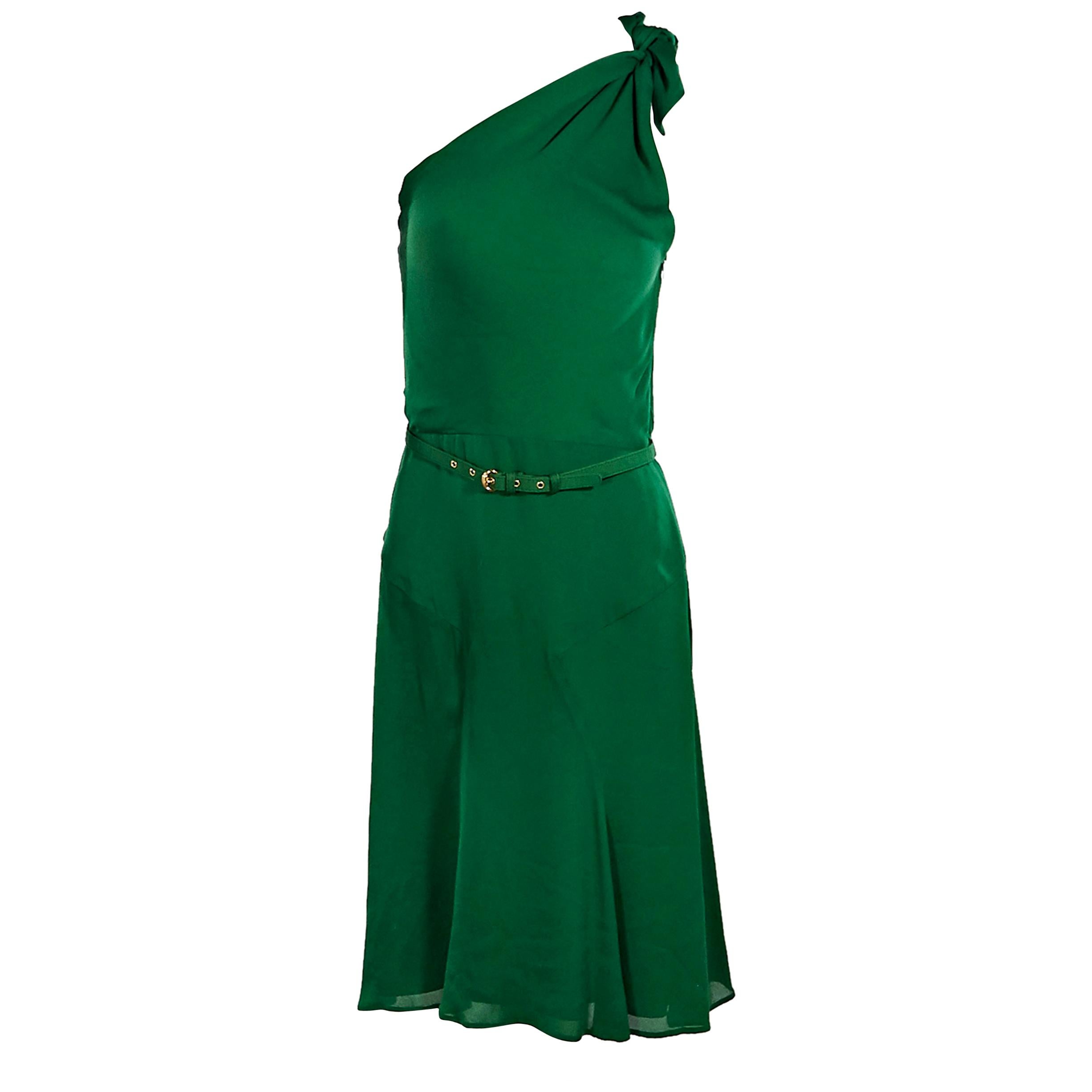 Green Gucci Silk One-Shoulder Dress