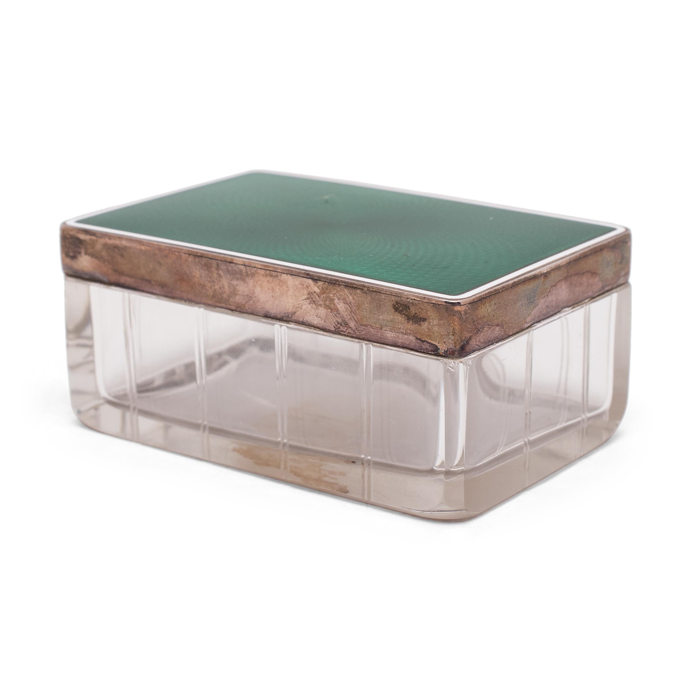 20th Century Green Guilloche Enamel Vanity Set, circa 1930
