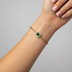 Green Halo 14K (or 18k upon request)Gold Emerald Centre Paperclip Chain Bracelet