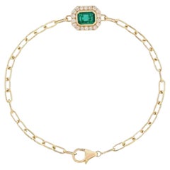 Green Halo 14K (or 18k upon request)Gold Emerald Centre Paperclip Chain Bracelet