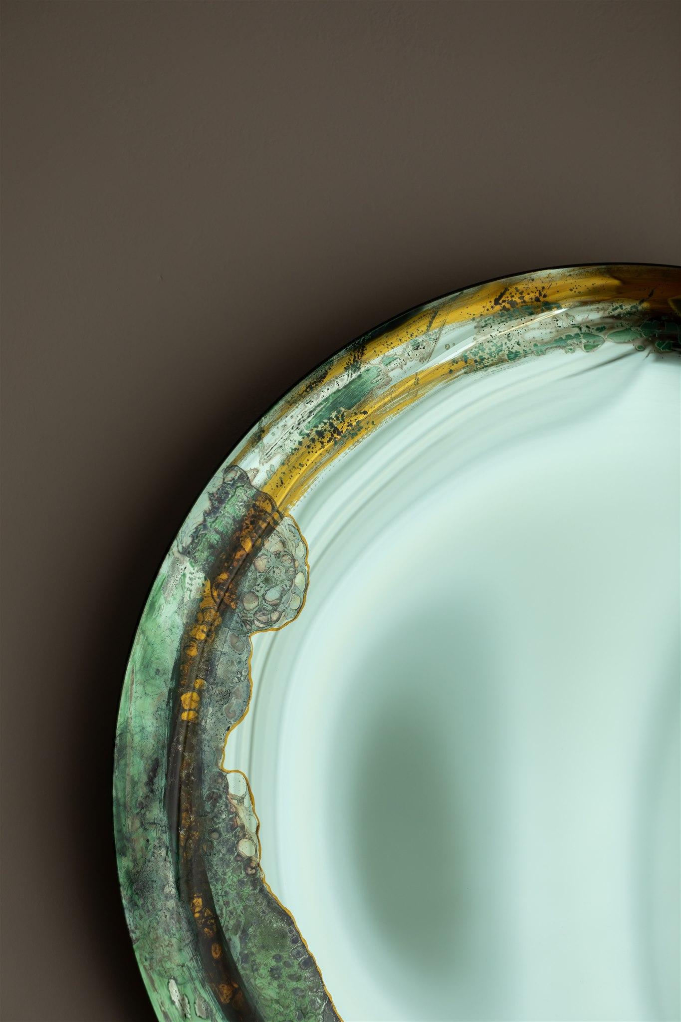 italien Miroir mural Halo vert par OOM Contemporary Glass en vente
