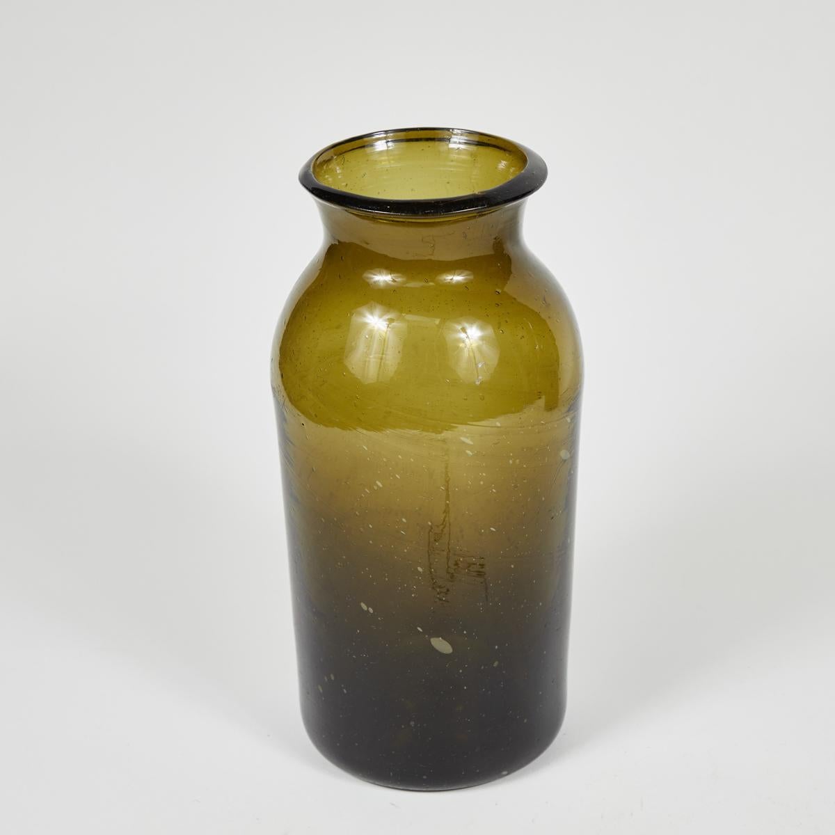 French Green Hand Blown Glass Bottle from Mid-19th Century, France For Sale